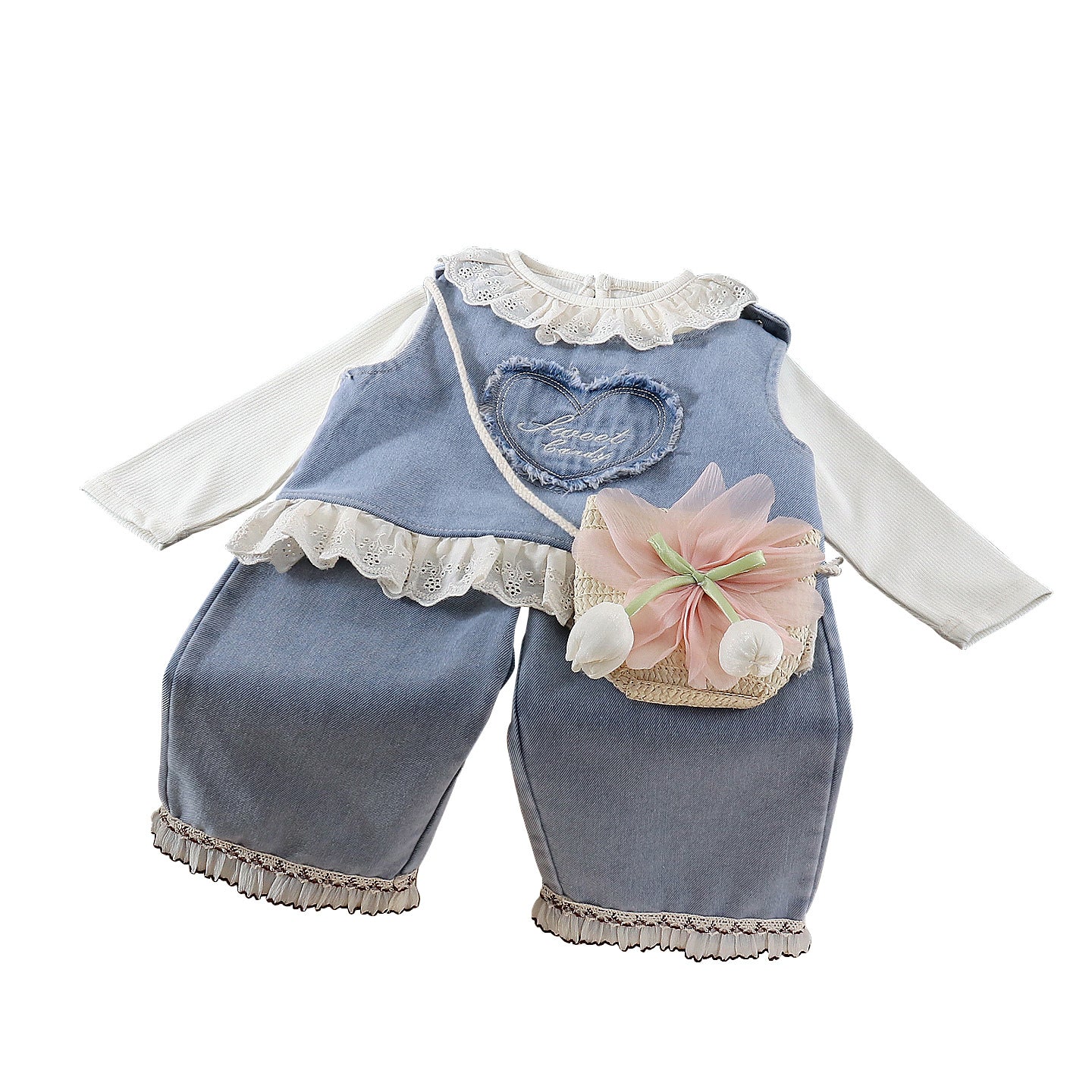 Baby Girl Love Letter Cowboy Vest 3-Piece Set