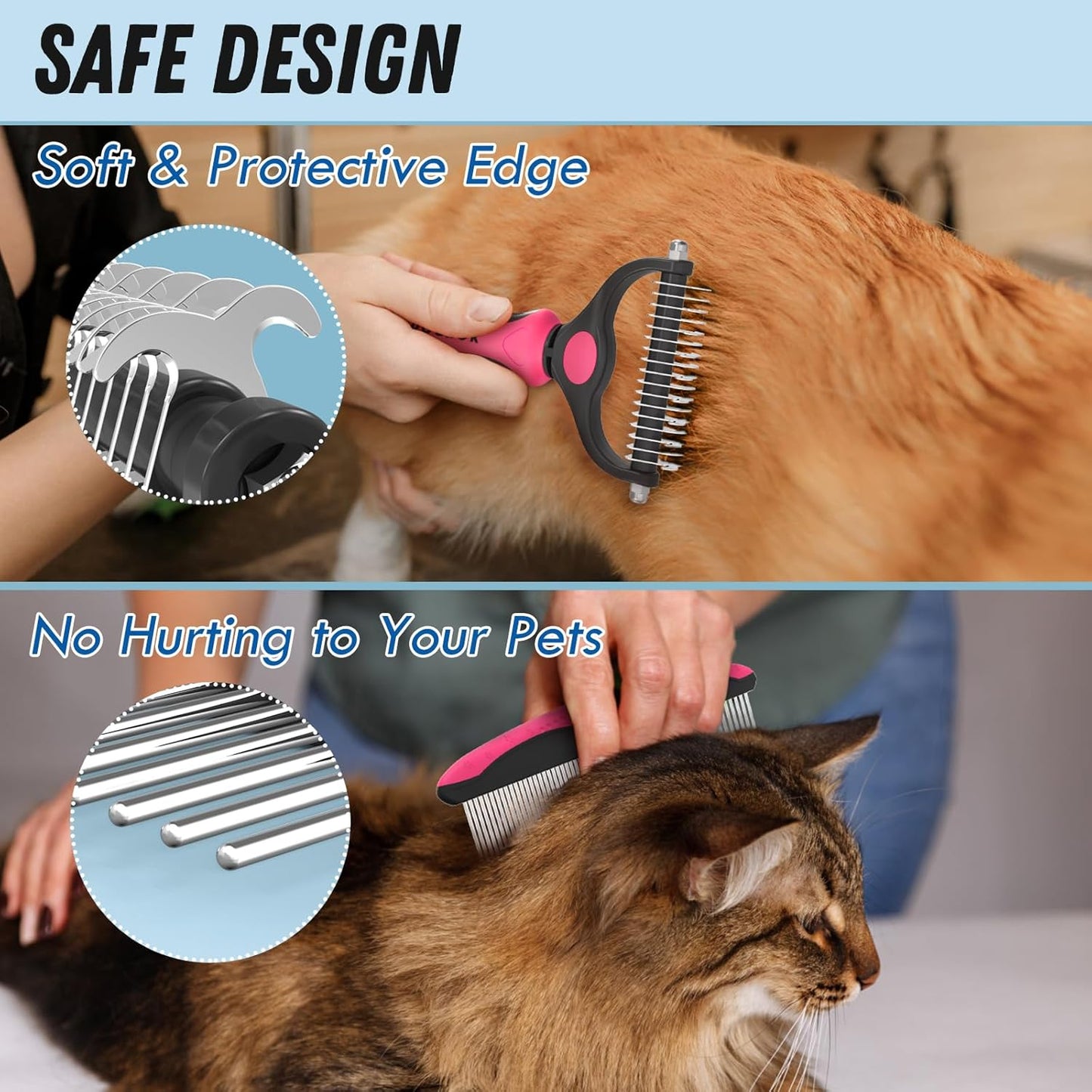 Pet Grooming Combo – Pink Deshedding Brush & Metal Comb for Long & Medium Hair