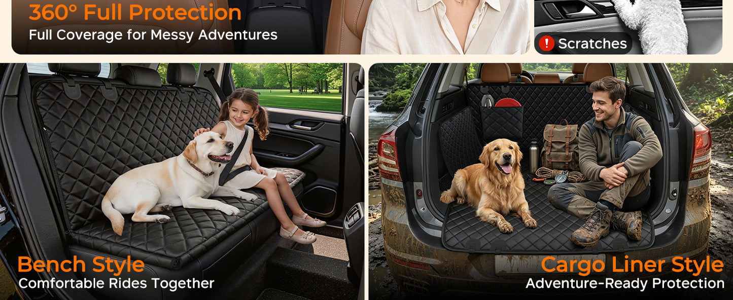 Dog Car Seat Cover for Pets -All Black (Size: Standard - 54" Length)
