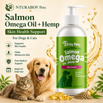 Salmon Omega Oil + Hemp for Dogs and Cats — Wild Alaskan Salmon & Hemp Seed Oil Blend (32 Fl Oz