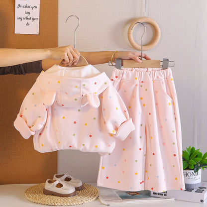 Hooded long sleeved three piece set for baby girls' clothing