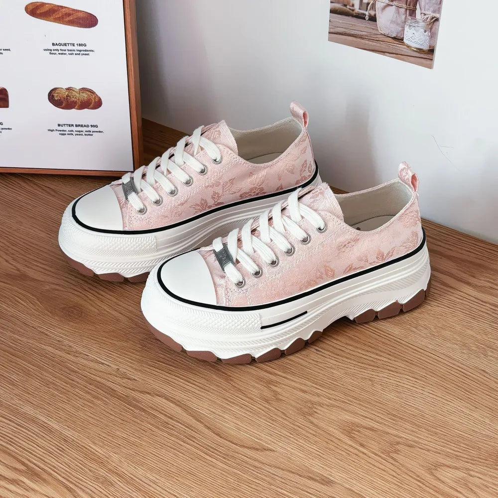 Lace-Up Canvas Platform Sneakers