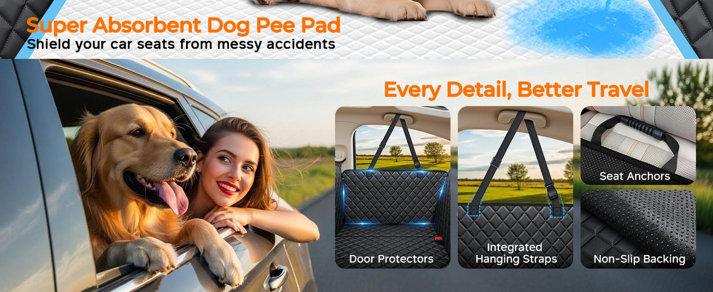 Dog Car Seat Cover for Pets - Matte Black (Size: Standard - 54" Length)