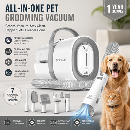 Pet Grooming Vacuum with Clipper & Nail Grinder – Gray