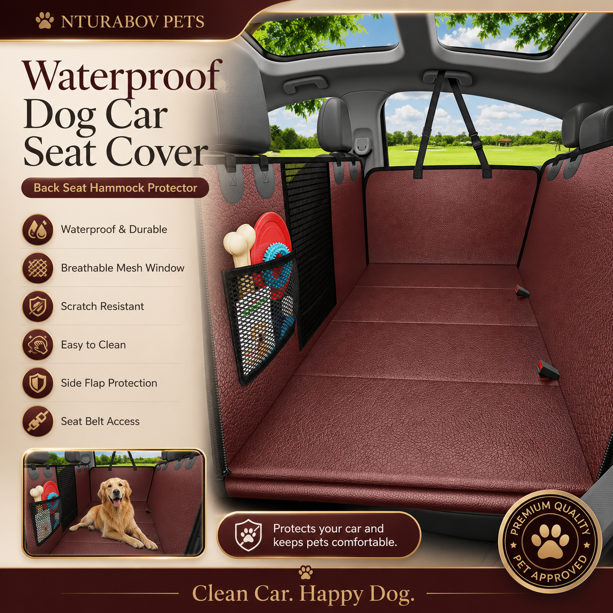 Dog Car Seat Cover for Pets - Red (Size: Standard - 54" Length)