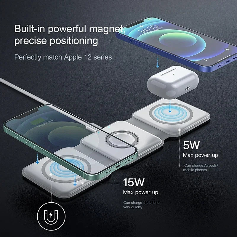 3-in-1 Magnetic Multi-function Charger Folding Wireless Charger for Xiaomi  Apple Phone Headset Watch Airpods Charger