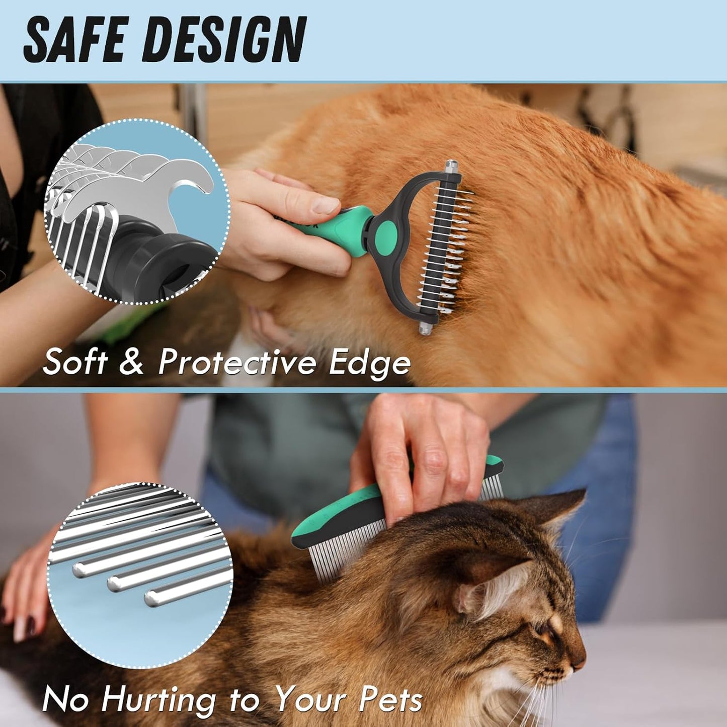 Pet Grooming Combo – Green Deshedding Brush & Metal Comb for Long & Medium Hair