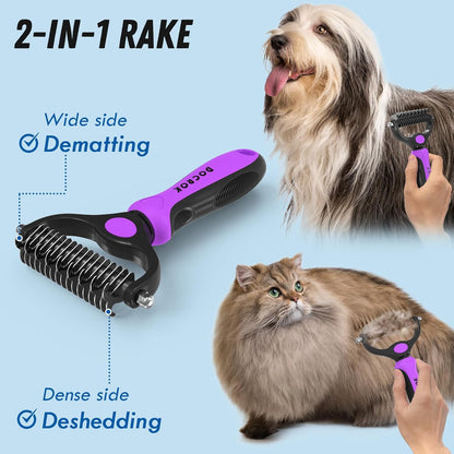 Pet Grooming Combo – Purple Deshedding Brush & Metal Comb for Long & Medium Hair
