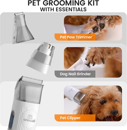 Pet Grooming Vacuum with Clipper & Nail Grinder – Gray