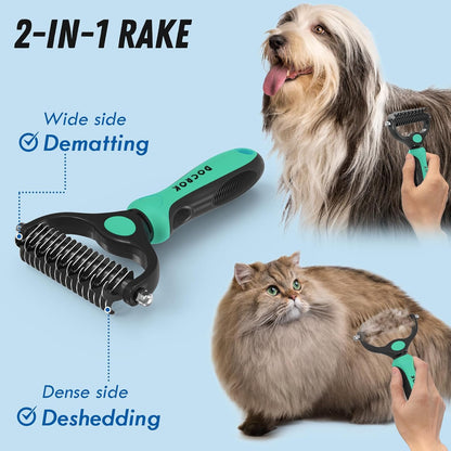 Pet Grooming Combo – Green Deshedding Brush & Metal Comb for Long & Medium Hair