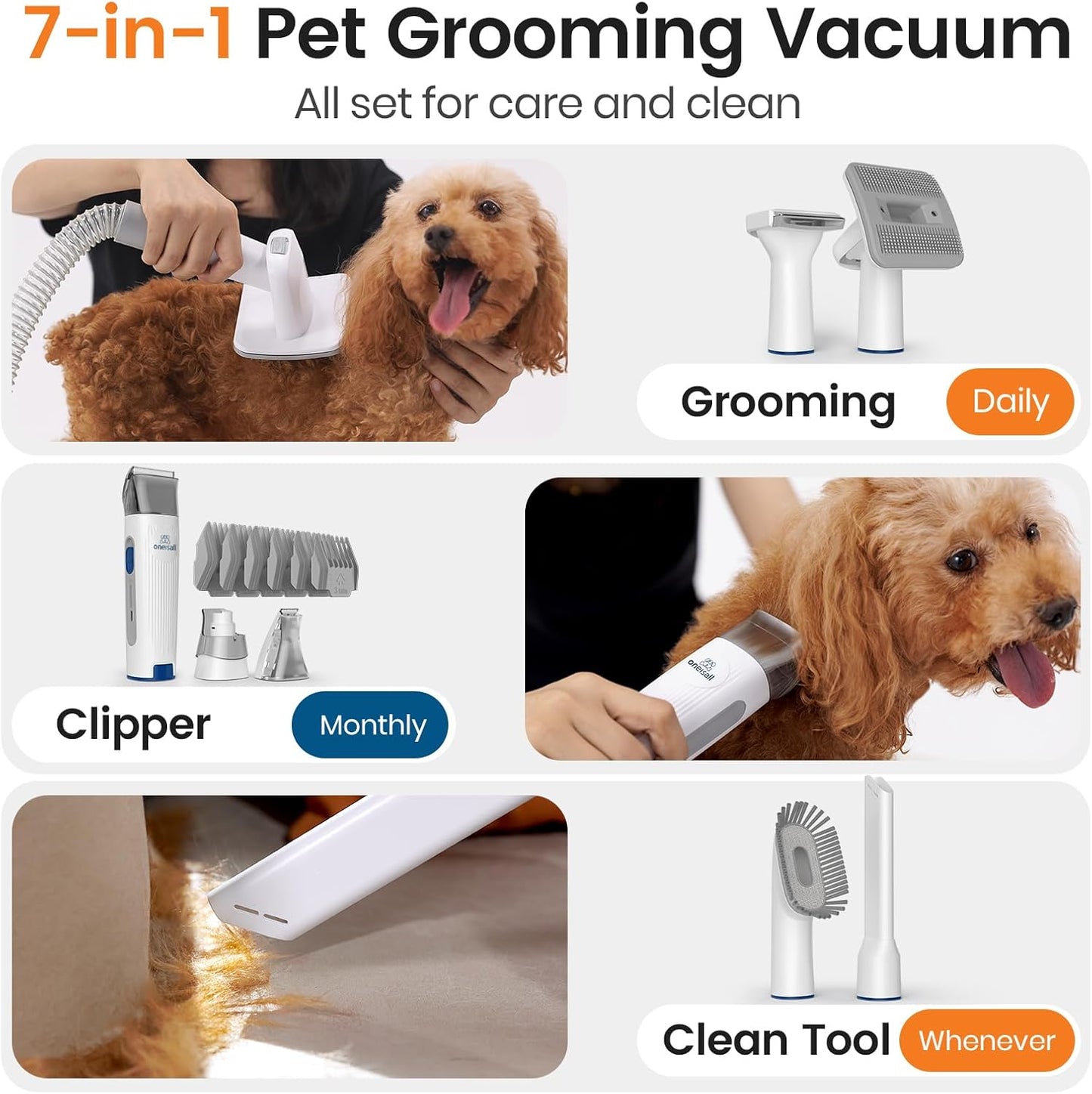Pet Grooming Vacuum with Clipper & Nail Grinder – Blue