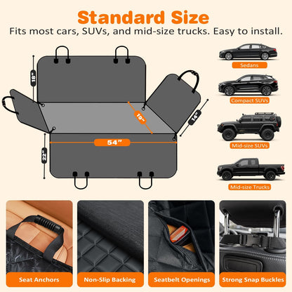 Dog Car Seat Cover for Pets - Textured Black (Size: Standard - 54" Length)