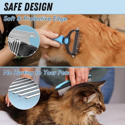 Pet Grooming Combo – Blue Deshedding Brush & Metal Comb for Long & Medium Hair