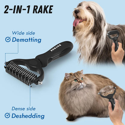 Pet Grooming Combo – Black Deshedding Brush & Metal Comb for Long & Medium Hair