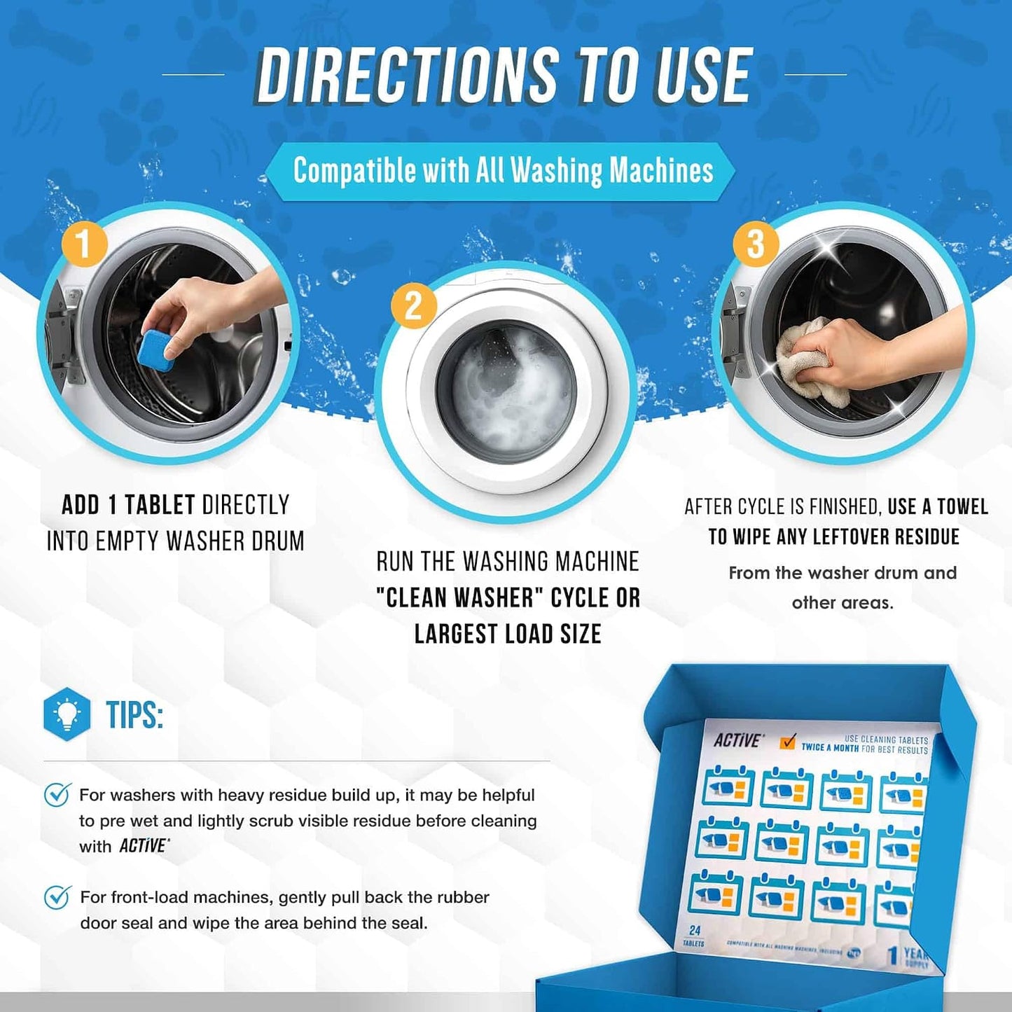 Washing Machine Cleaner Tablets for Pet Owners – 24 Count