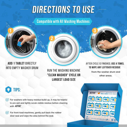 Washing Machine Cleaner Tablets for Pet Owners – 24 Count