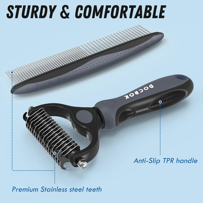 Pet Grooming Combo – Gray Deshedding Brush & Metal Comb for Long & Medium Hair