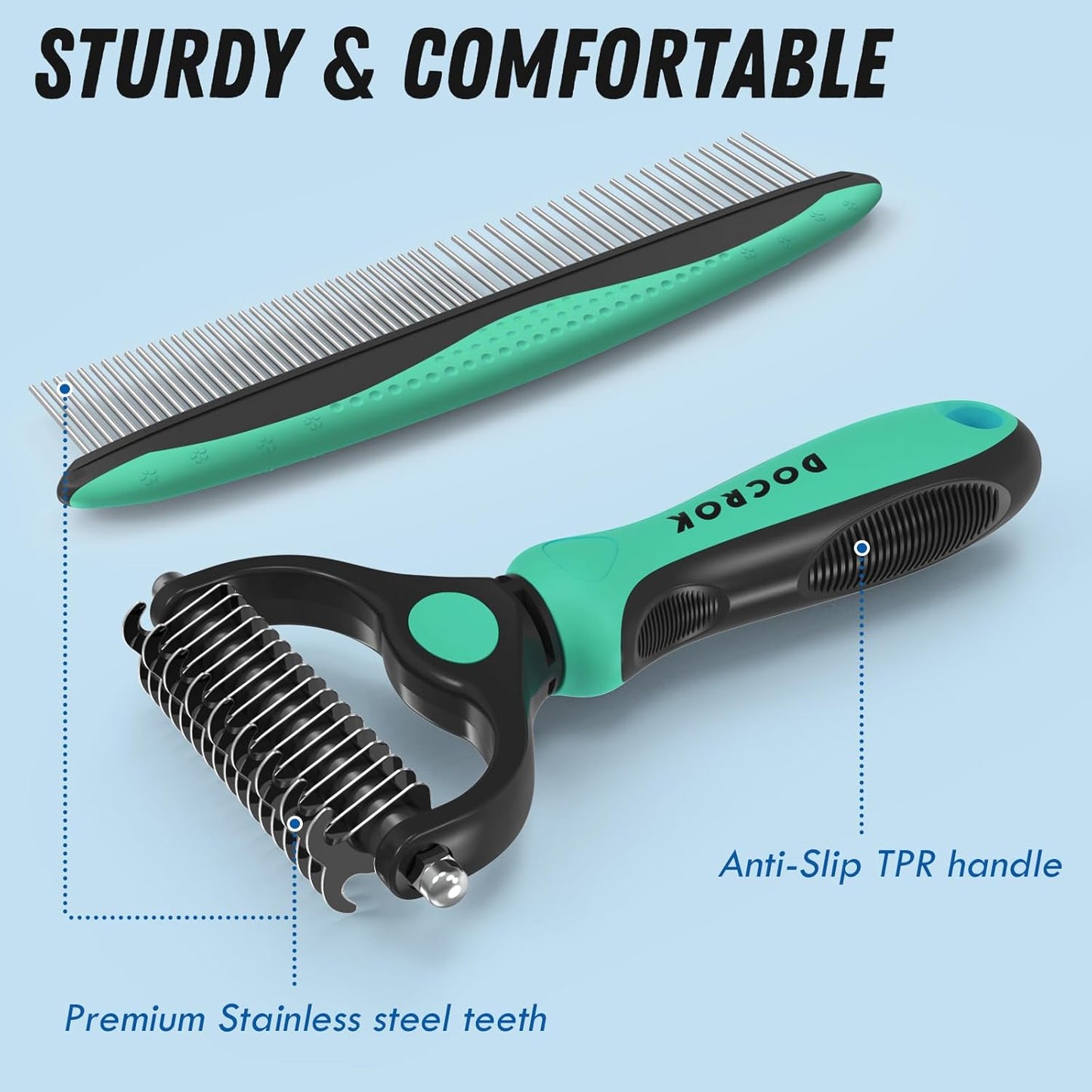 Pet Grooming Combo – Green Deshedding Brush & Metal Comb for Long & Medium Hair