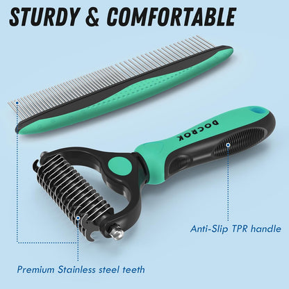 Pet Grooming Combo – Green Deshedding Brush & Metal Comb for Long & Medium Hair