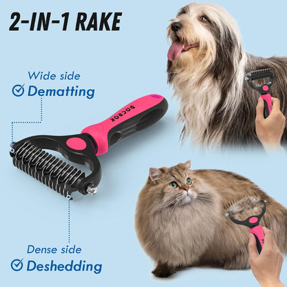 Pet Grooming Combo – Pink Deshedding Brush & Metal Comb for Long & Medium Hair