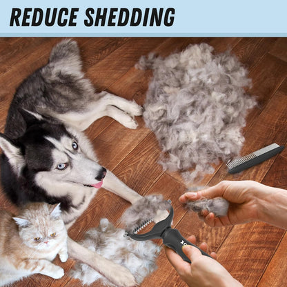 Pet Grooming Combo – Black Deshedding Brush & Metal Comb for Long & Medium Hair