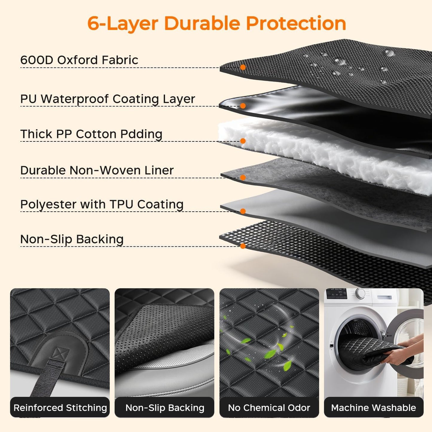 Dog Car Seat Cover for Pets -All Black (Size: Standard - 54" Length)