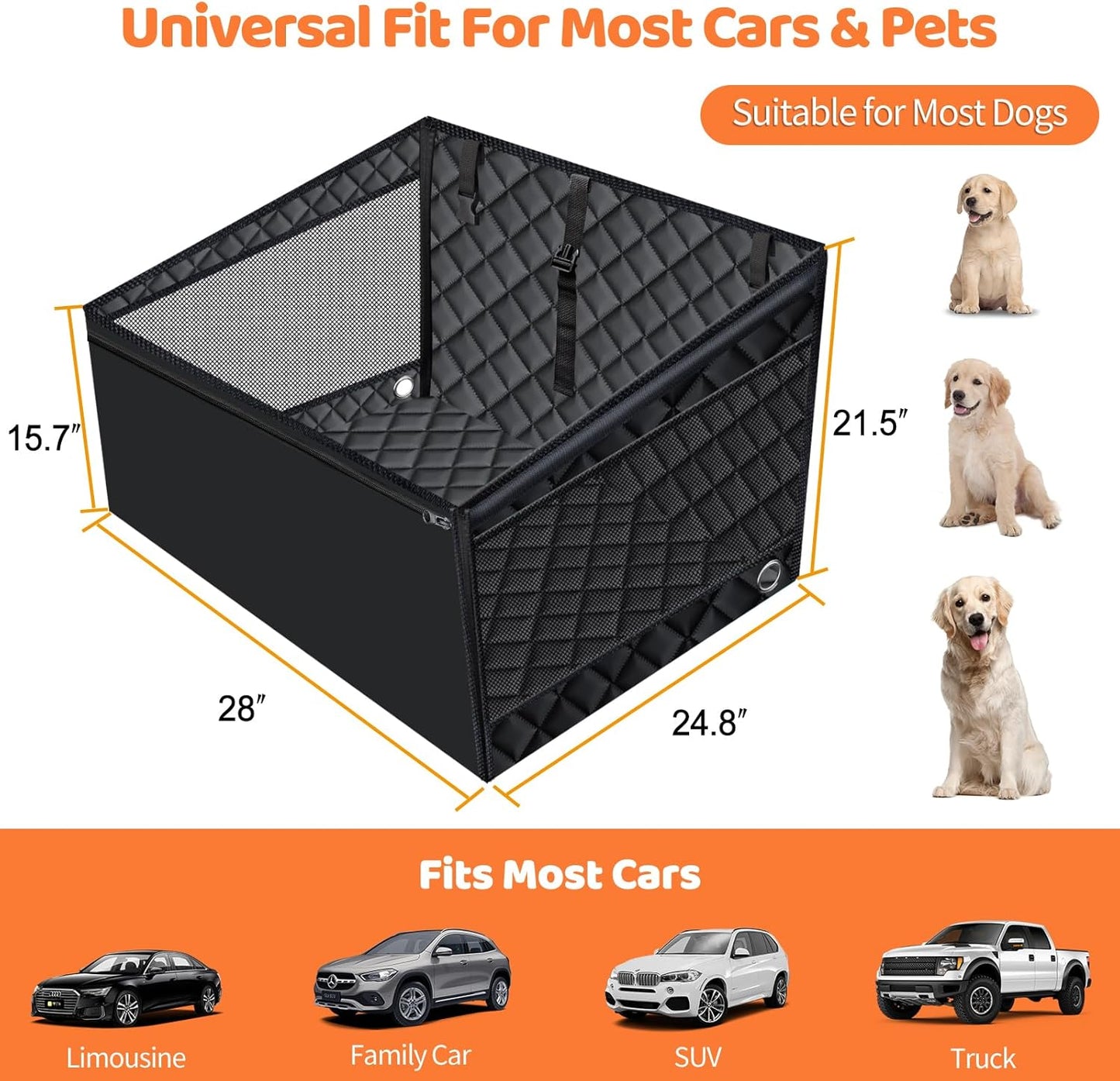 Dog Car Seat Cover for Pets - Carbon Black (Size: Standard - 54" Length)