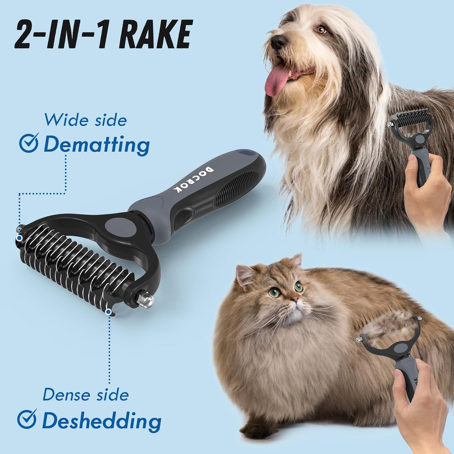 Pet Grooming Combo – Gray Deshedding Brush & Metal Comb for Long & Medium Hair