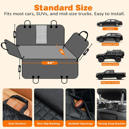Dog Car Seat Cover for Pets - Jet Black (Size: Standard - 54" Length)