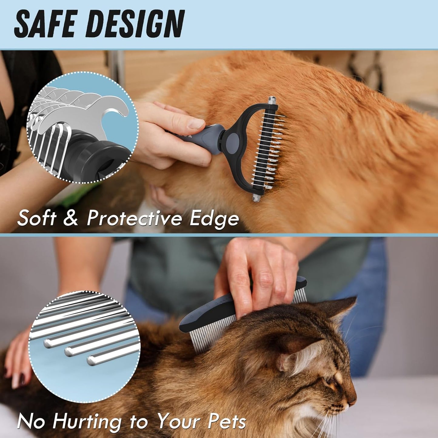 Pet Grooming Combo – Gray Deshedding Brush & Metal Comb for Long & Medium Hair