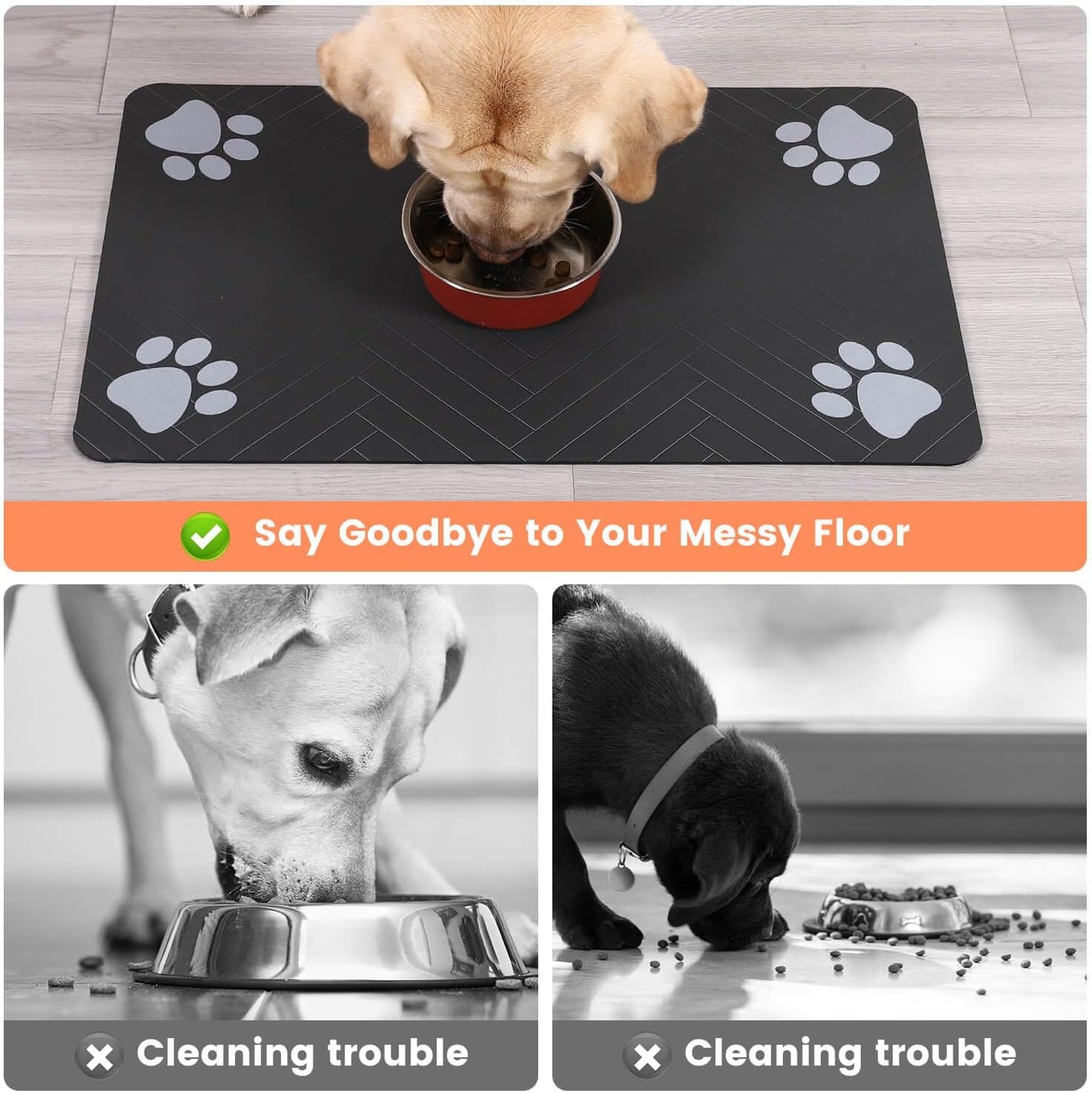 Pet Feeding Mat - Light Grey rubber backing
