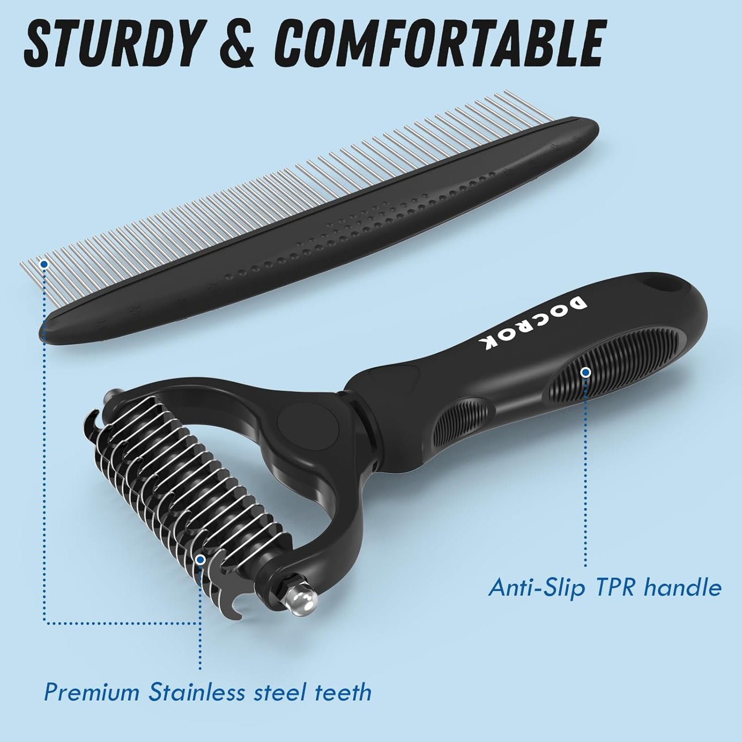 Pet Grooming Combo – Black Deshedding Brush & Metal Comb for Long & Medium Hair