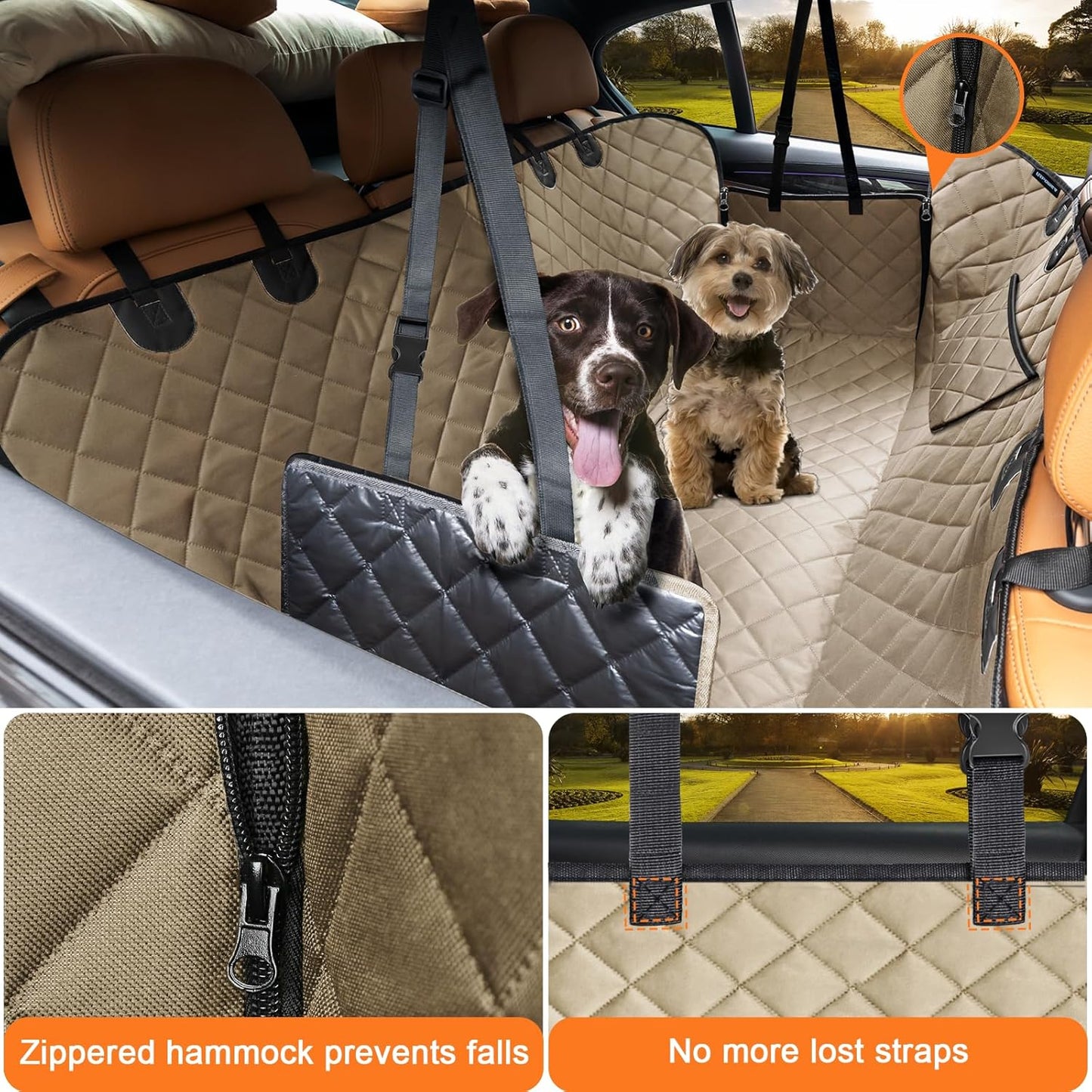 Dog Car Seat Cover for Pets - Light Brown (Size: Standard - 54" Length)