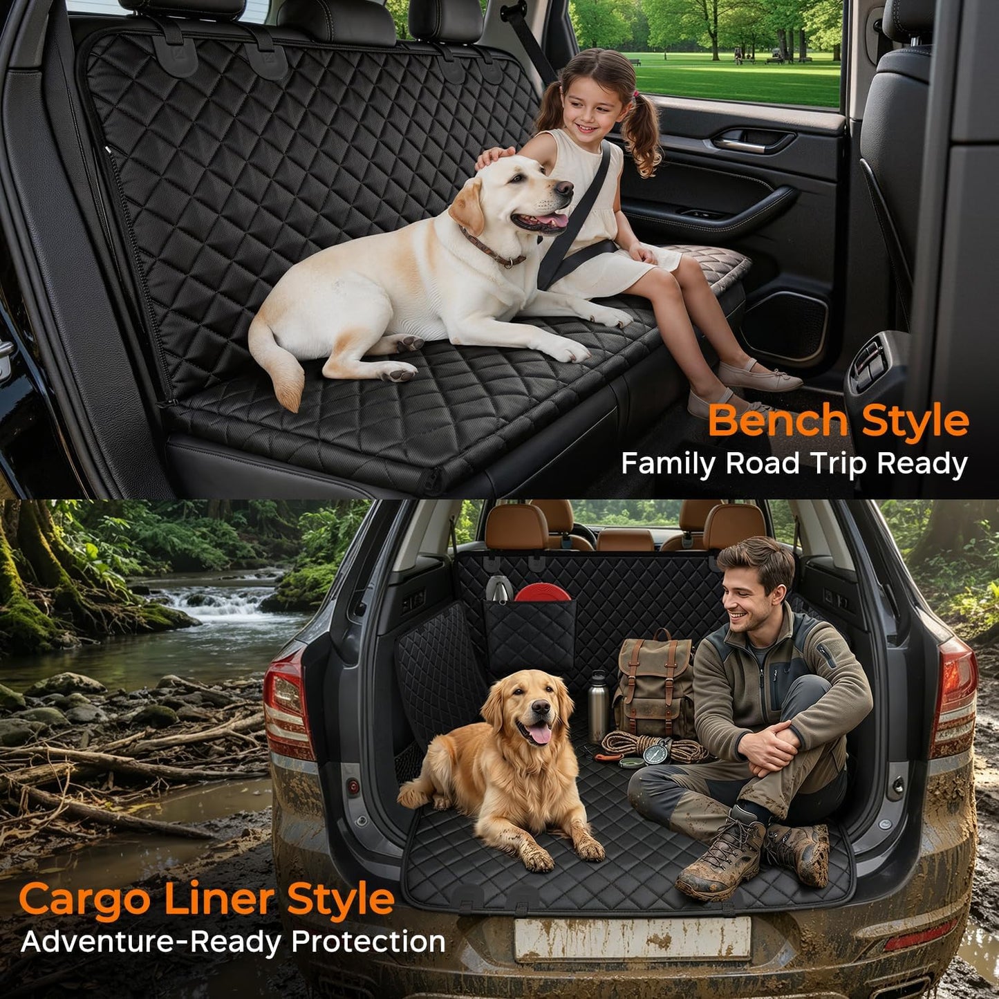 Dog Car Seat Cover for Pets -All Black (Size: Standard - 54" Length)