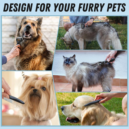 Pet Grooming Combo – Gray Deshedding Brush & Metal Comb for Long & Medium Hair