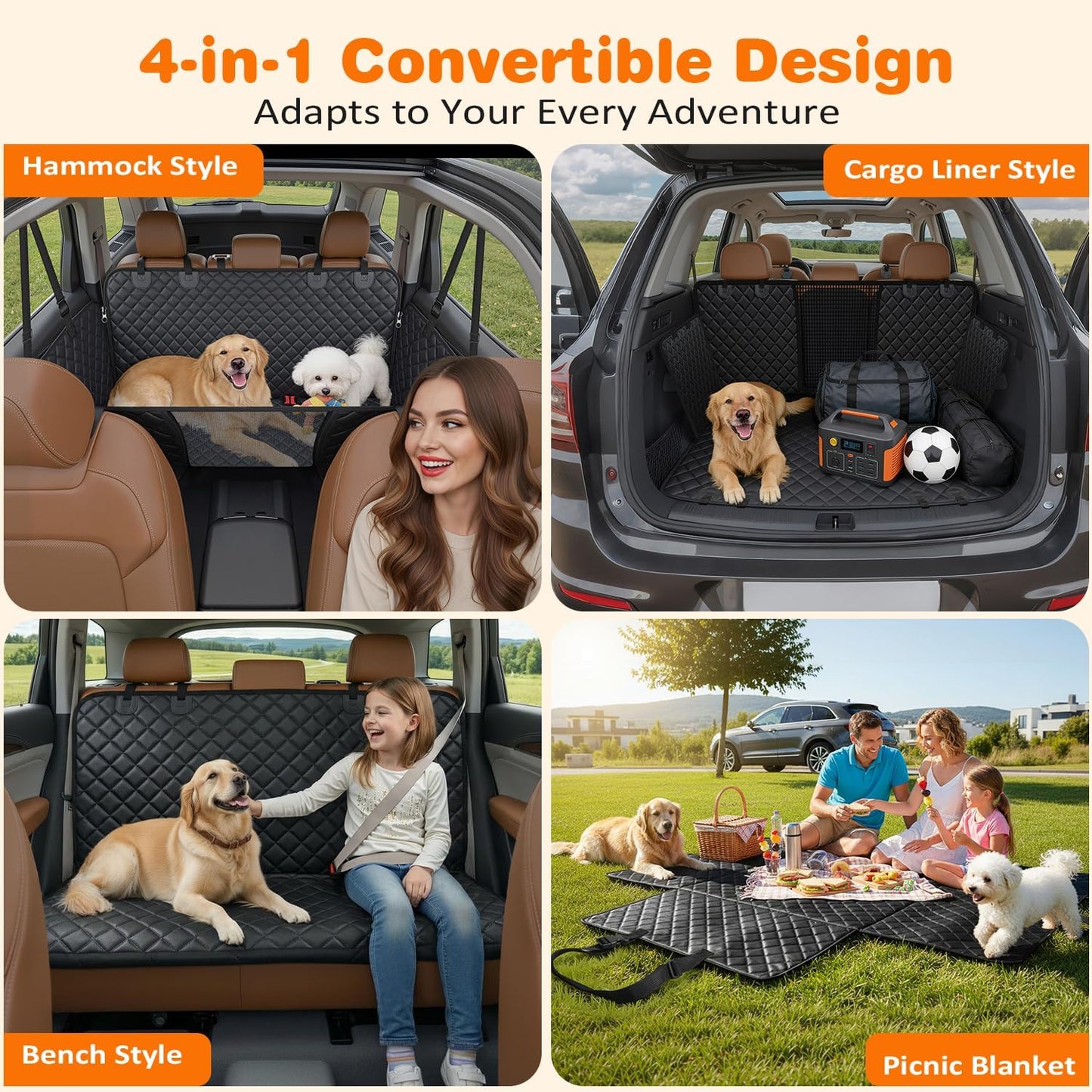 Dog Car Seat Cover for Pets - Jet Black (Size: Standard - 54" Length)