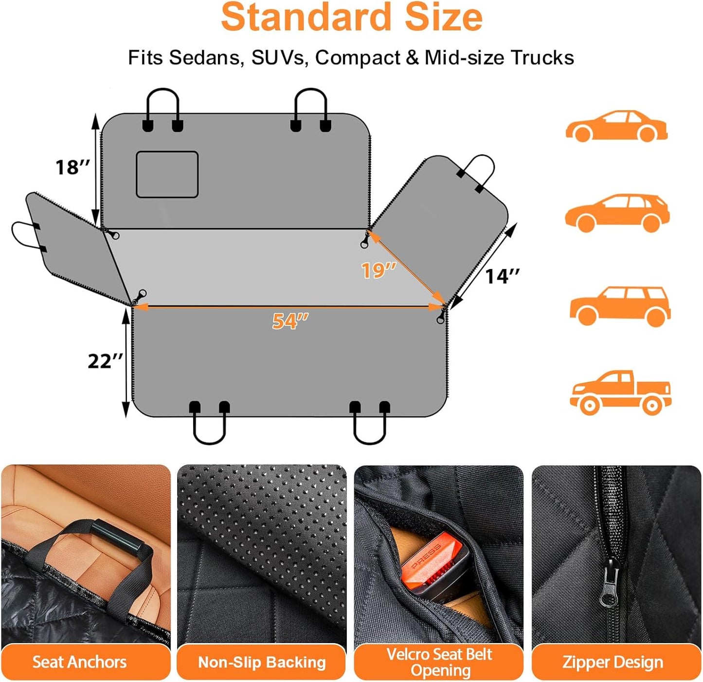 Dog Car Seat Cover for Pets -Gray (Size: Standard - 54" Length)
