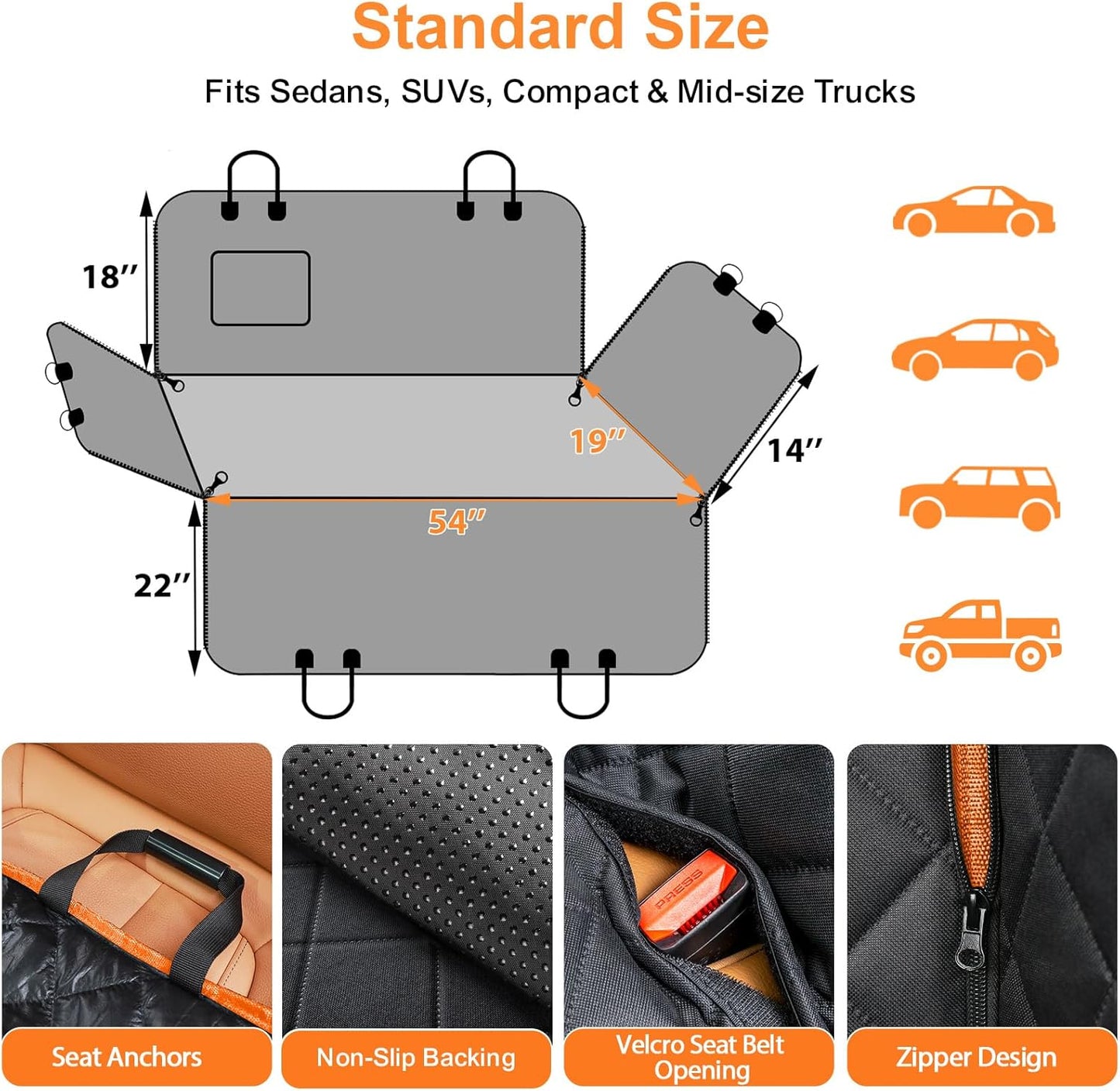 Dog Car Seat Cover for Pets - Light Brown (Size: Standard - 54" Length)