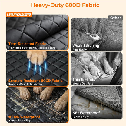 Dog Car Seat Cover for Pets - Black with Orange (Size: Standard - 54" Length)