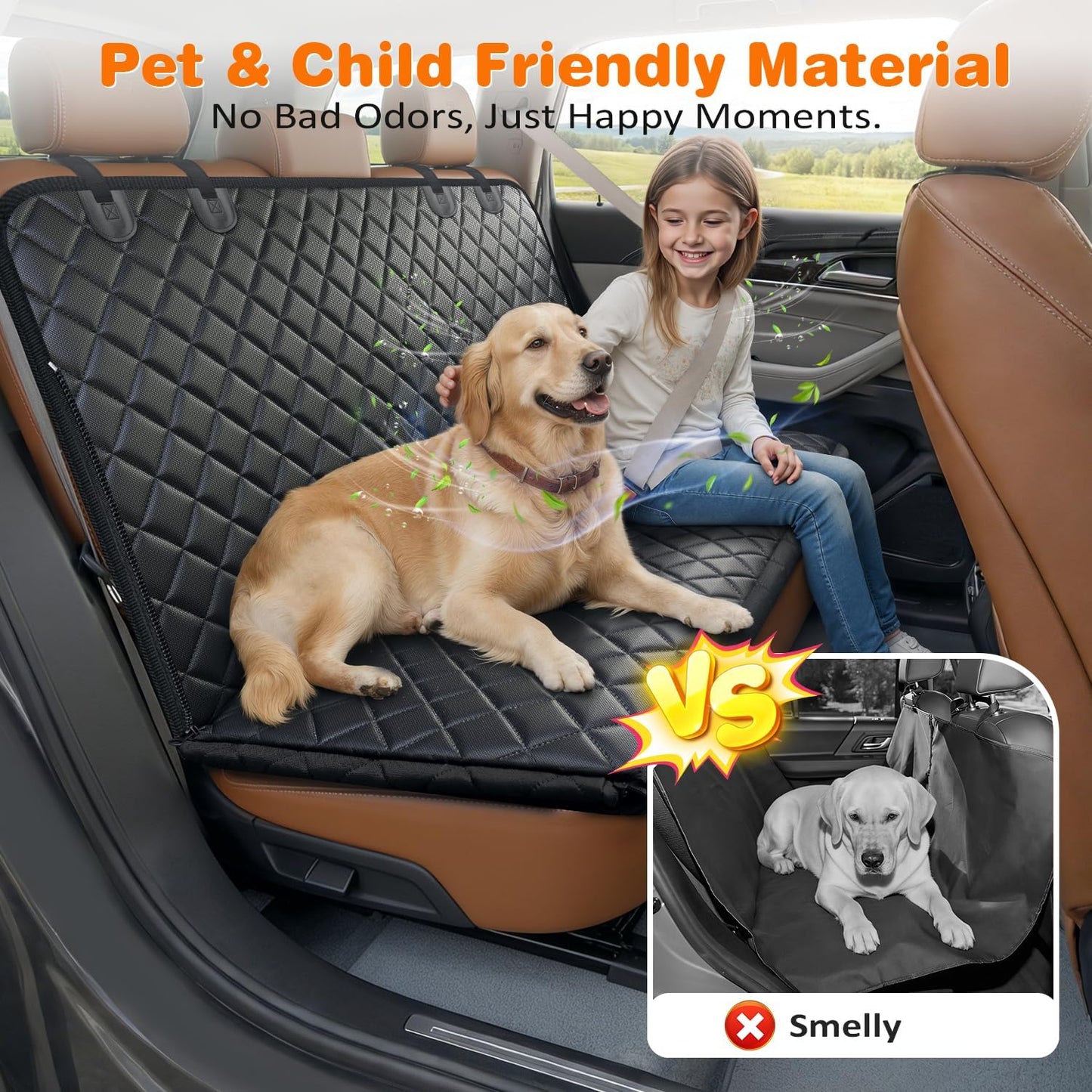 Dog Car Seat Cover for Pets - Textured Black (Size: Standard - 54" Length)