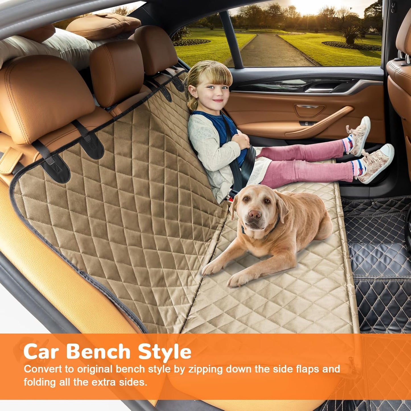 Dog Car Seat Cover for Pets - Light Brown (Size: Standard - 54" Length)