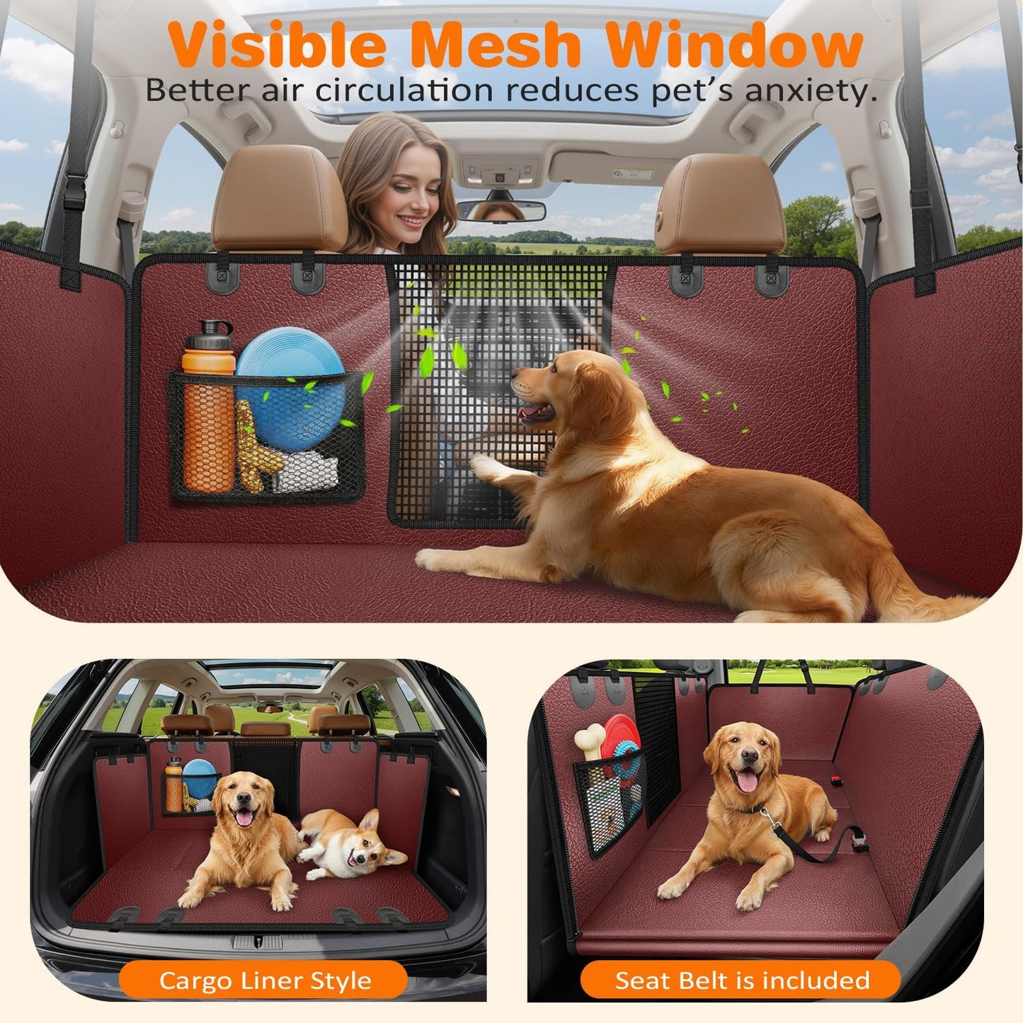 Dog Car Seat Cover for Pets - Red (Size: Standard - 54" Length)