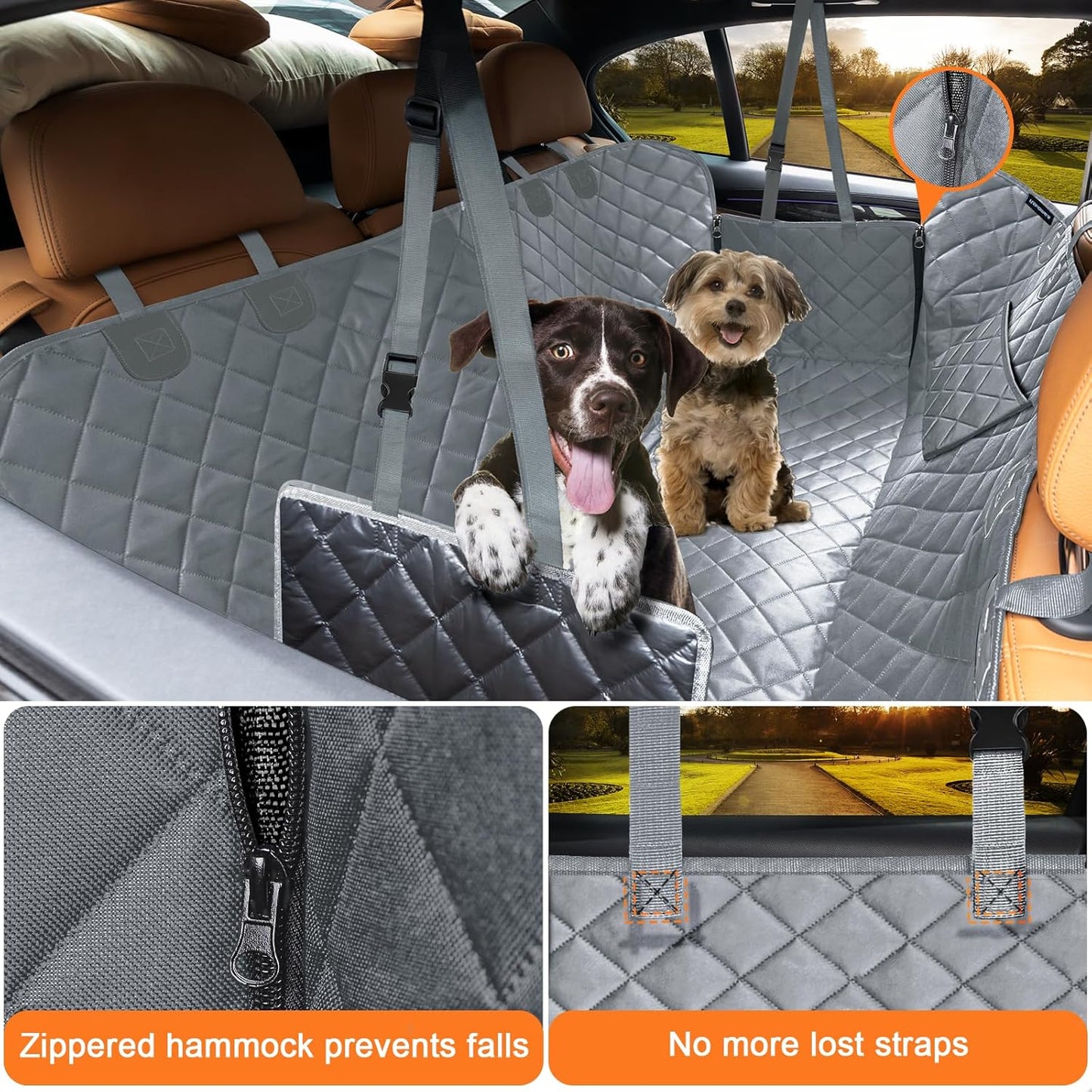 Dog Car Seat Cover for Pets -Gray (Size: Standard - 54" Length)