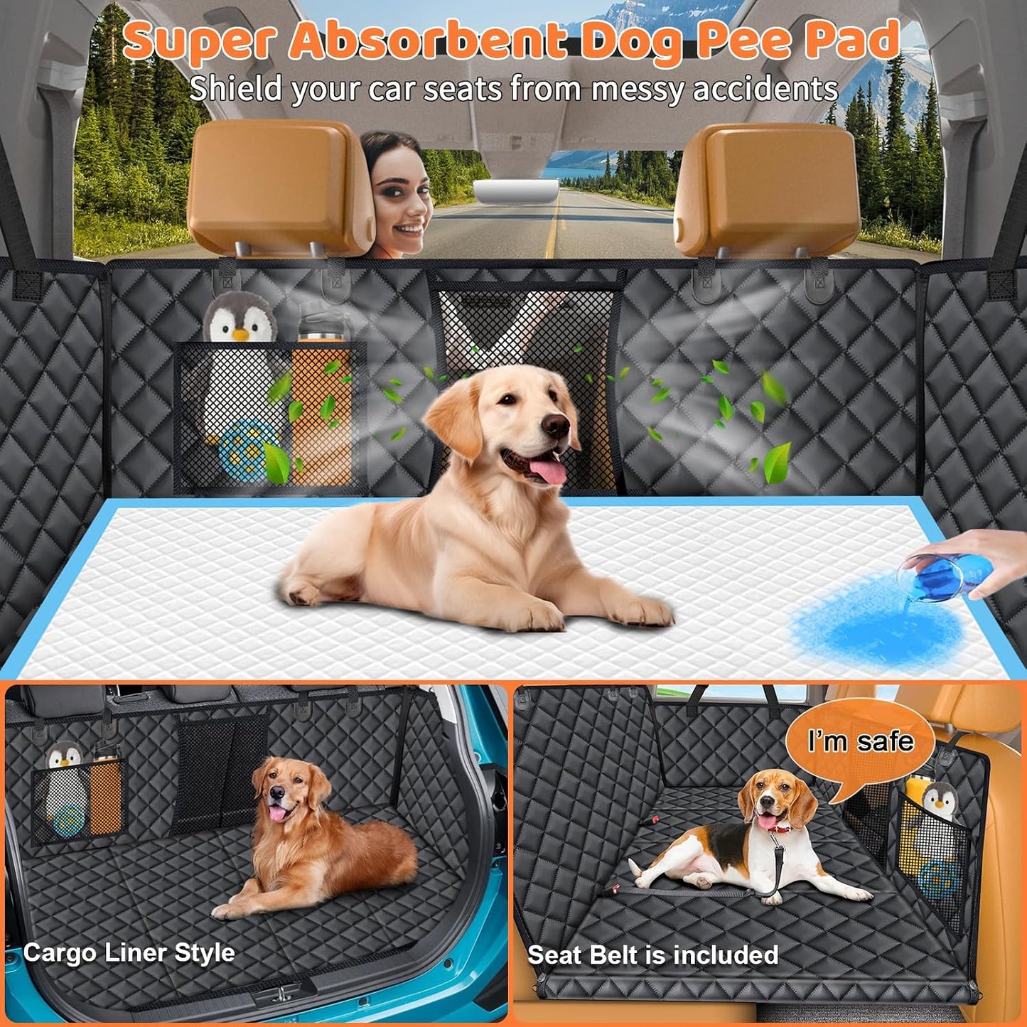 Dog Car Seat Cover for Pets - Matte Black (Size: Standard - 54" Length)