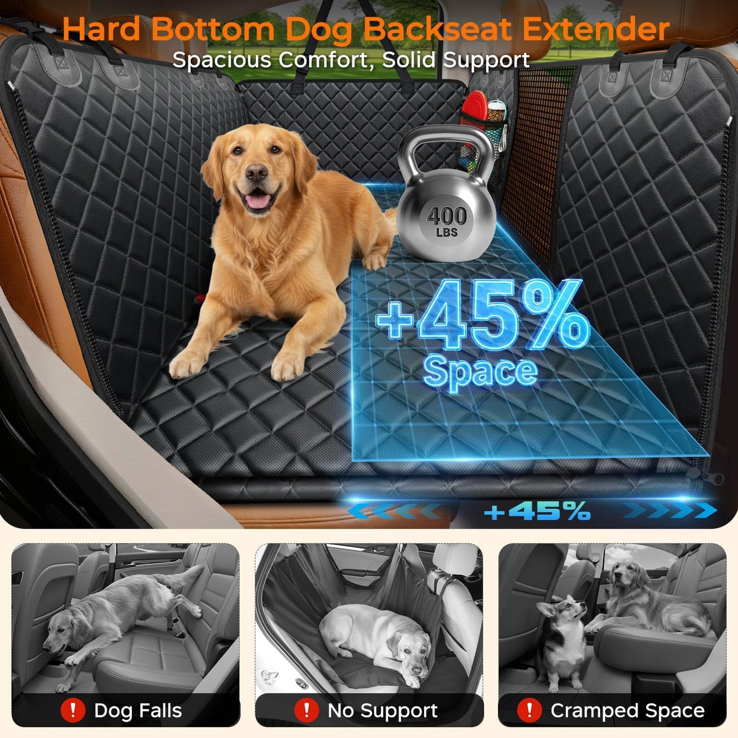 Dog Car Seat Cover for Pets - Matte Black (Size: Standard - 54" Length)
