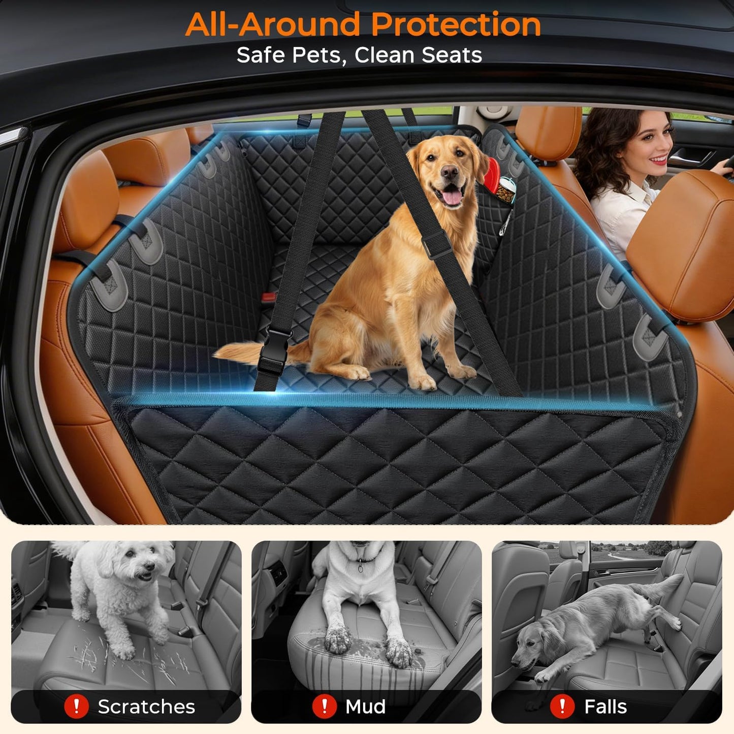Dog Car Seat Cover for Pets - Textured Black (Size: Standard - 54" Length)