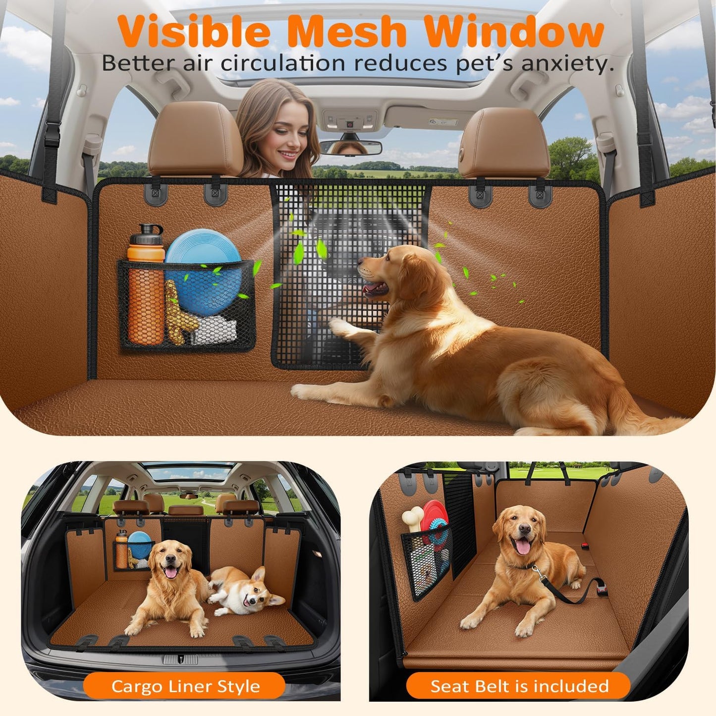 Dog Car Seat Cover for Pets - Brown (Size: Standard - 54" Length)