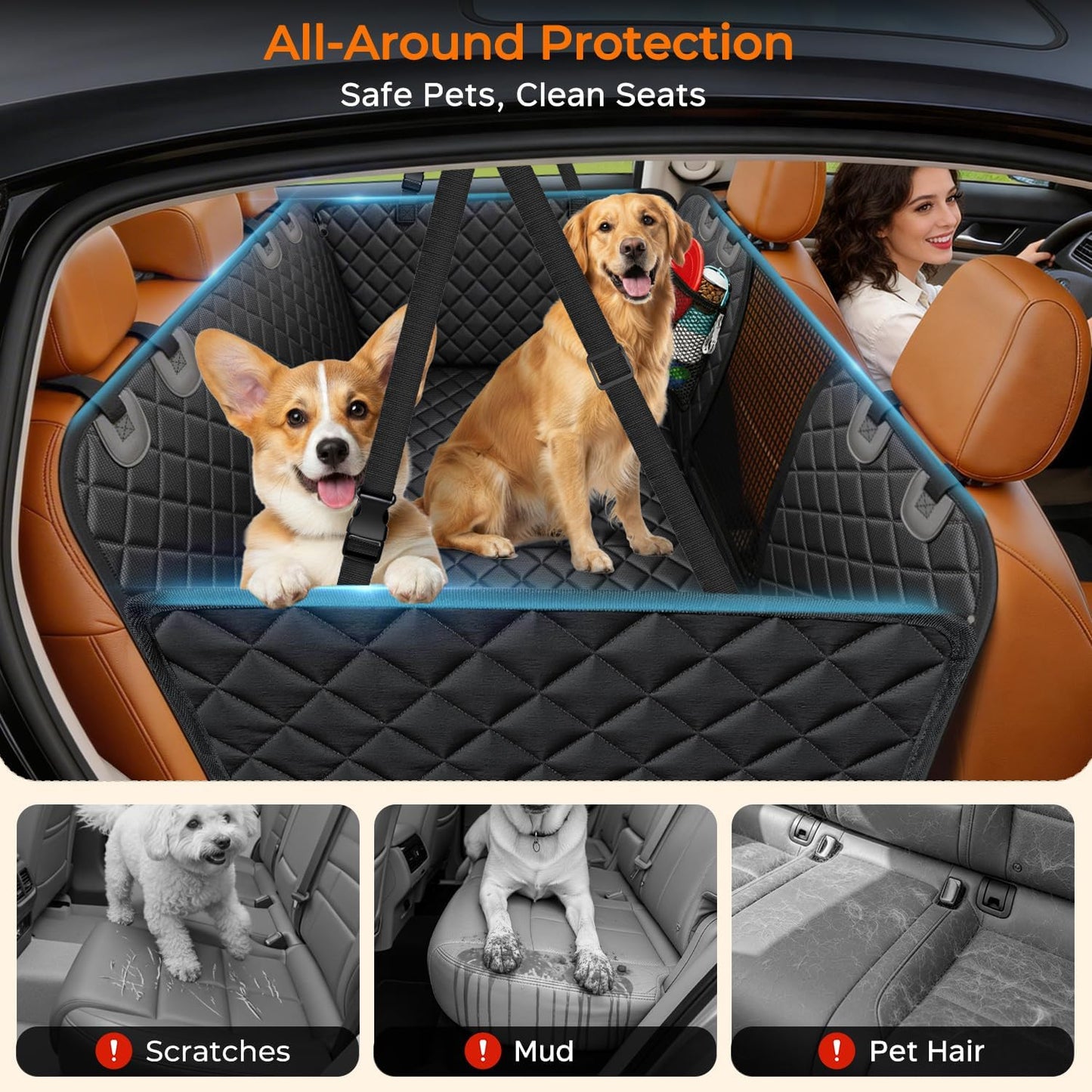Dog Car Seat Cover for Pets - Matte Black (Size: Standard - 54" Length)