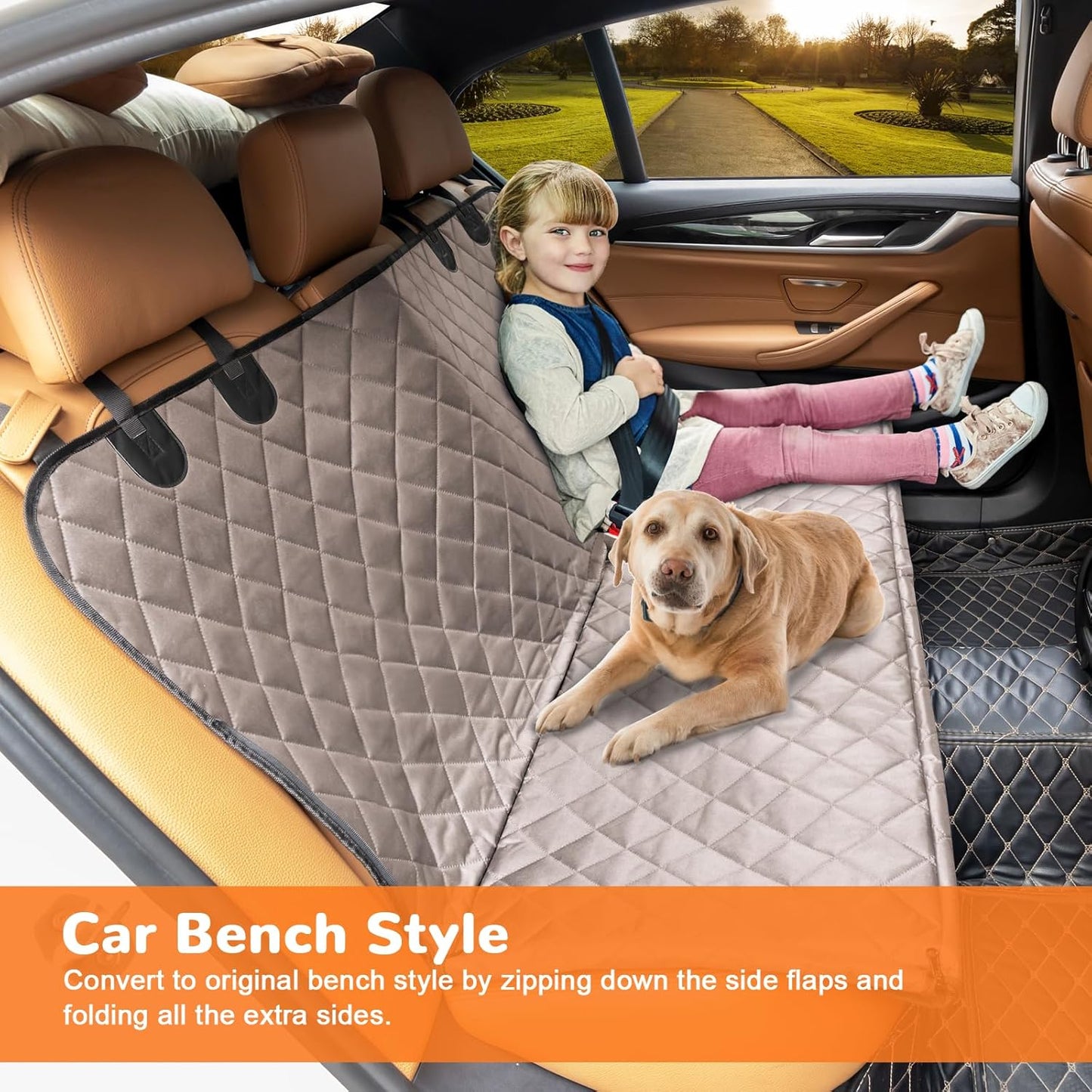 Dog Car Seat Cover for Pets - Khaki (Size: Standard - 54" Length)