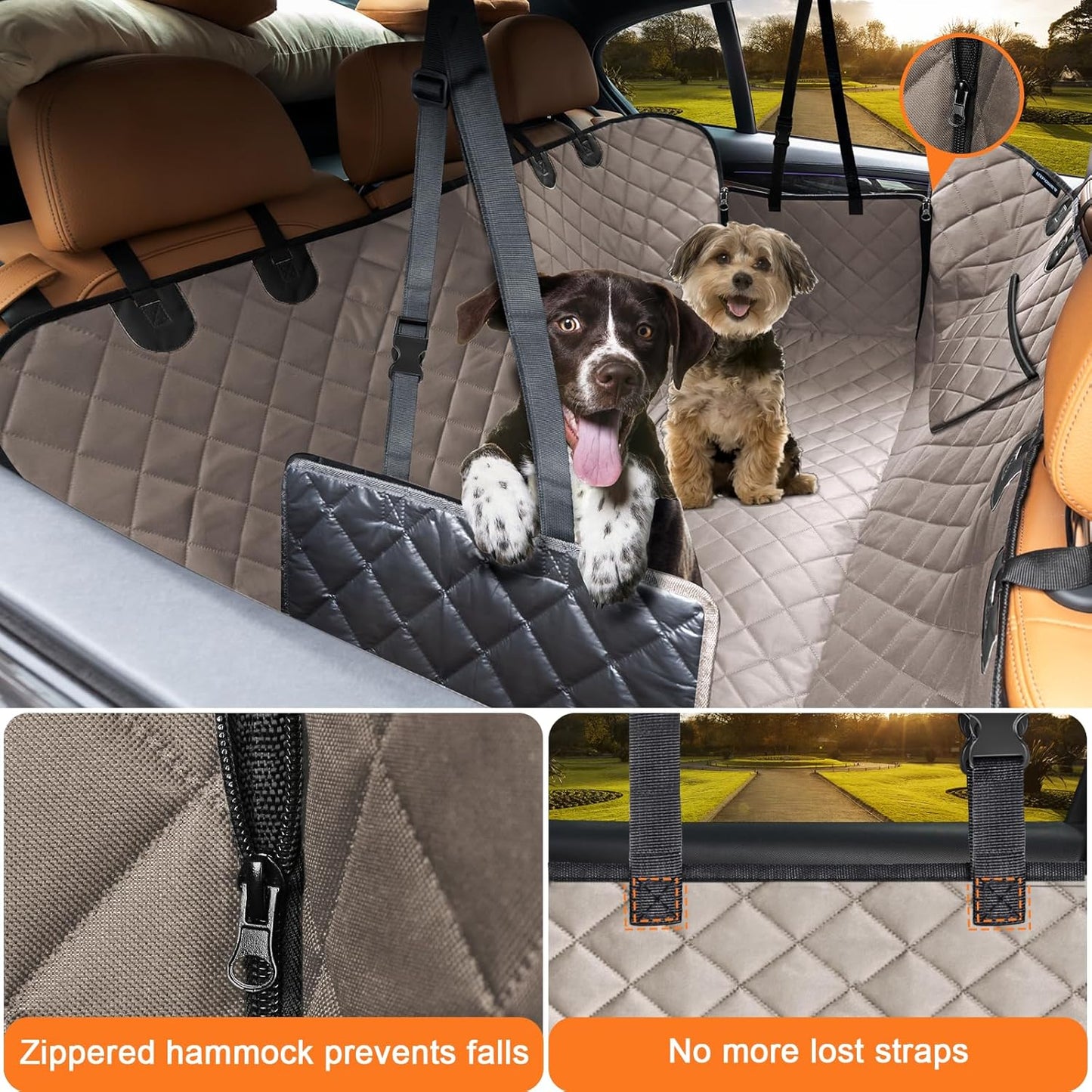 Dog Car Seat Cover for Pets - Khaki (Size: Standard - 54" Length)